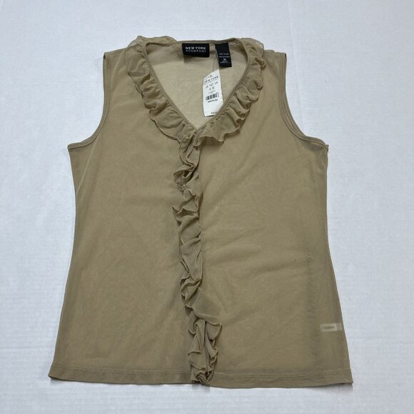 Vintage‎ New York & Company Top Womens M Tan Sheer Ruffle Front Tank Whimsigoth - Picture 8 of 8